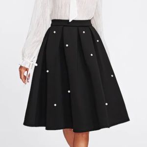 Pearl Embellished Boxed Pleated Circle Skirt Sz S